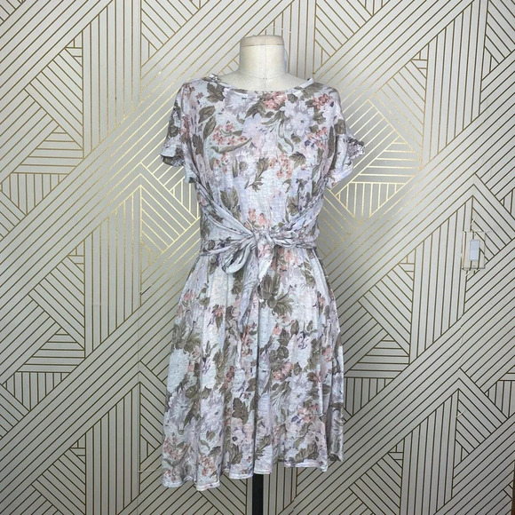 Rebecca Taylor La Vie Penelope Linen Floral Tie Dress Sky Blue‎ Multi Size Small - Picture 1 of 11